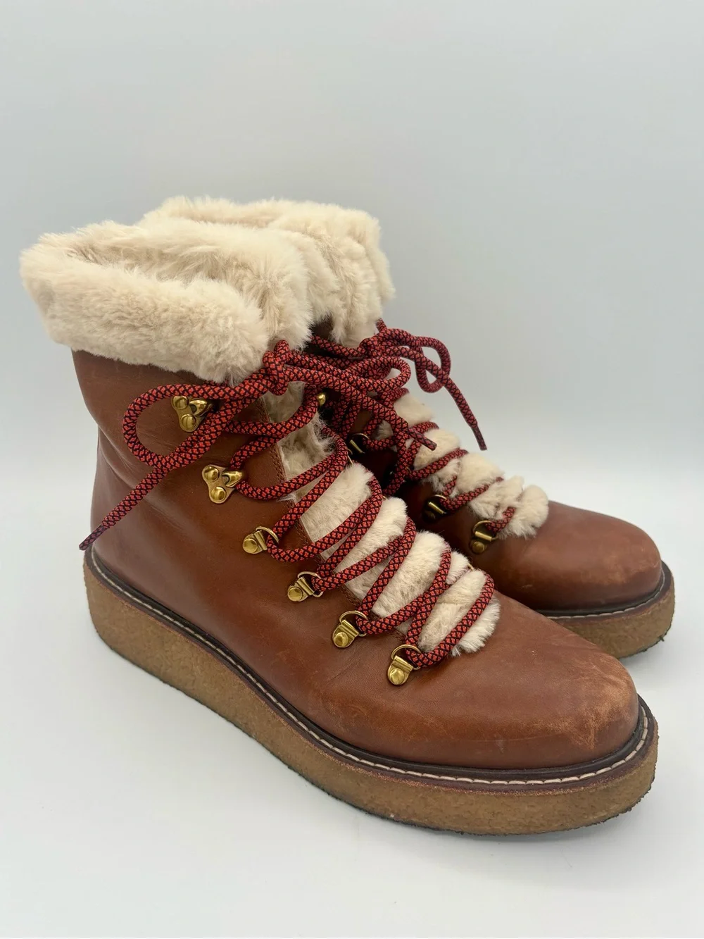 J. Crew Leather Winter Boots with Wedge Crepe Sole Nordic Warm Lace Up Size 9